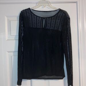 NY&Co Sheer Black Long Sleeve Blouse Medium